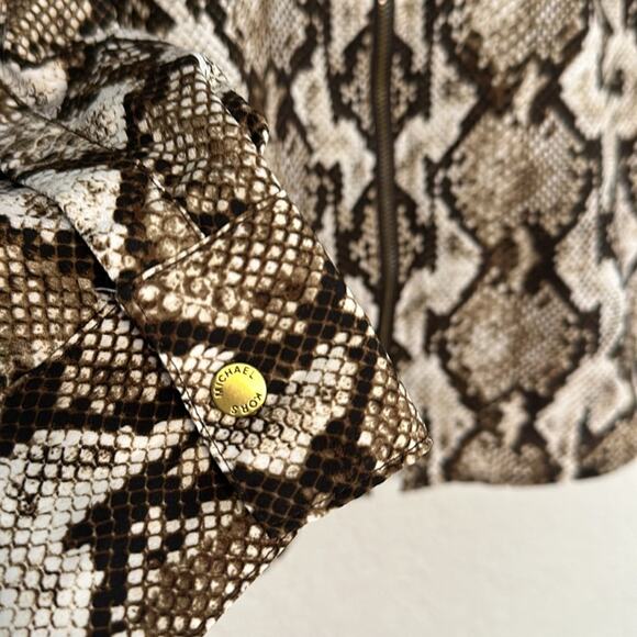 NEW Michael Kors Snakeskin Brown Full Zip Shirt Pockets Logo Long Sleeve Mobwife - Picture 4 of 9